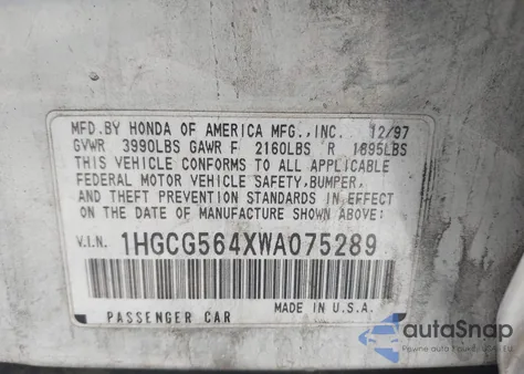 1998 Honda Accord Lx from USA, damaged, VIN 1HGCG564XWA075289